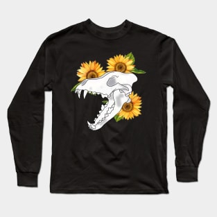 Floral Sunflower Wolf Skull Long Sleeve T-Shirt